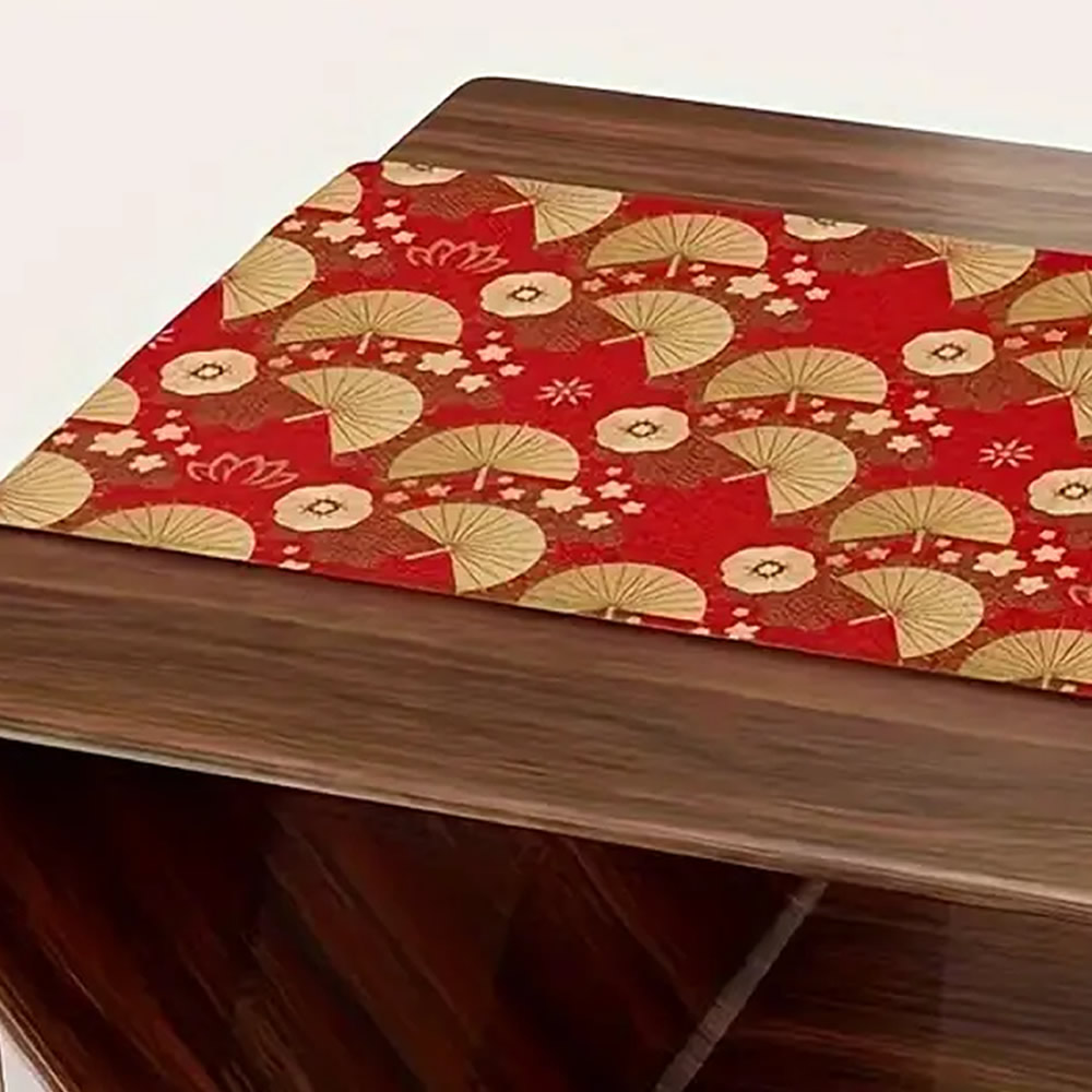 Golden Fan & Sakura Table Runner Design