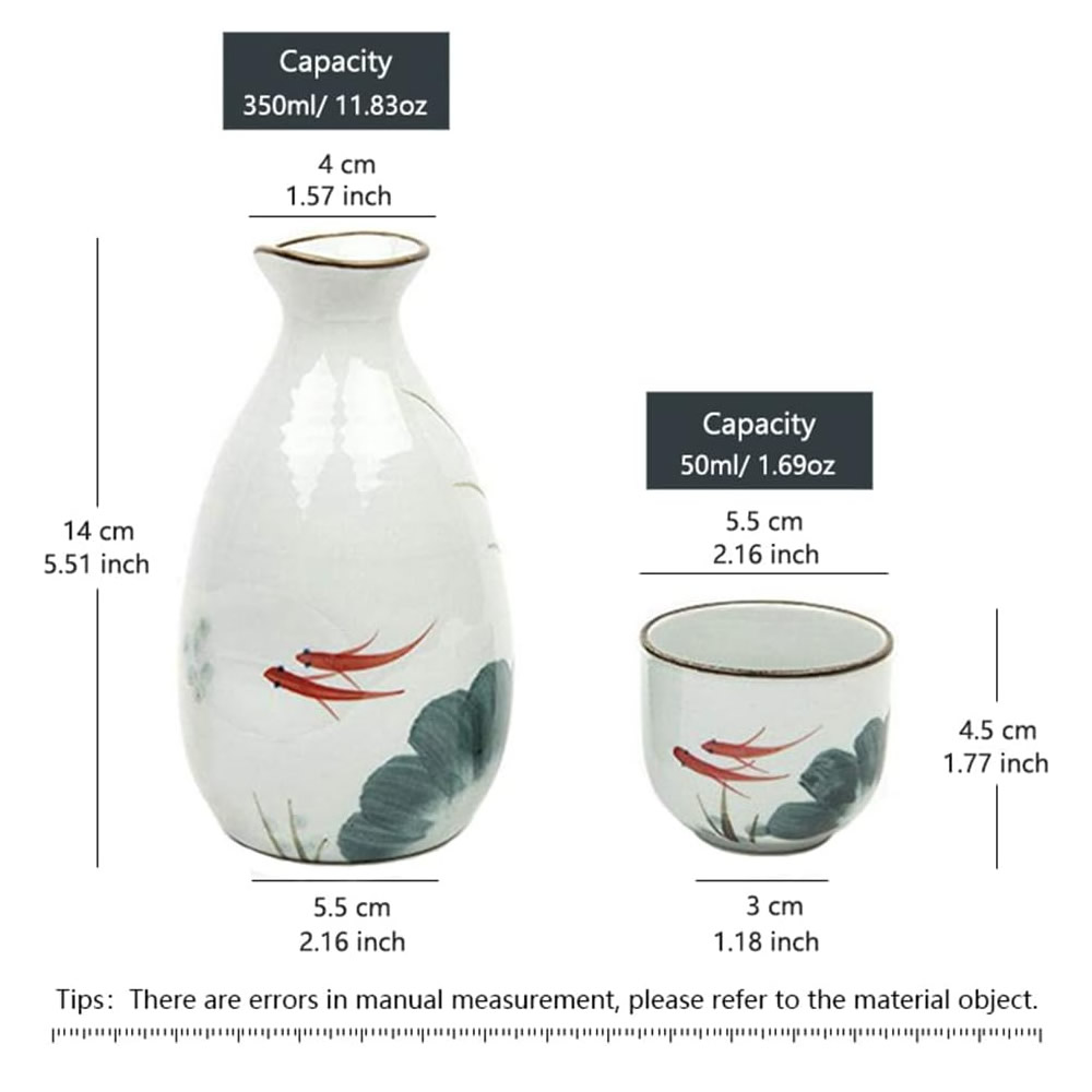 Japanese Kingyo Hana Sake Set Dimensions