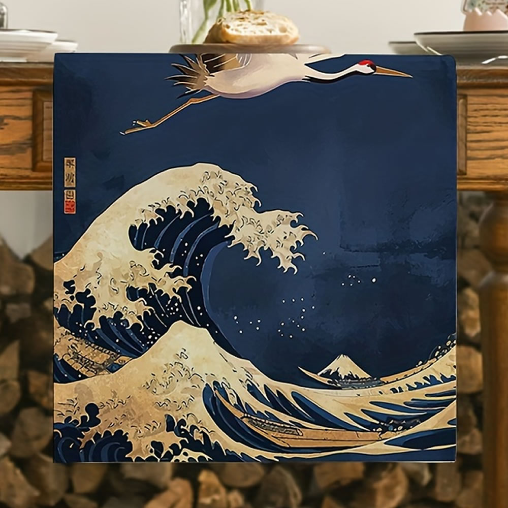 Majestic Crane & Great Wave Table Runner