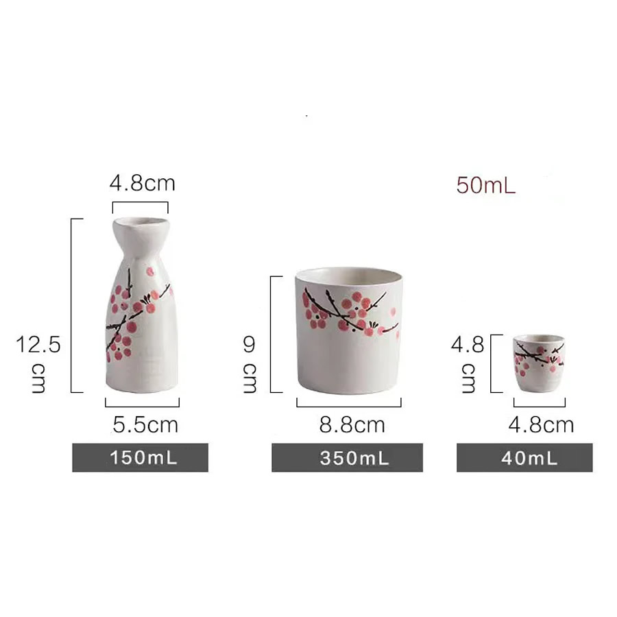 Sakura Blossom Sake Set Dimensions