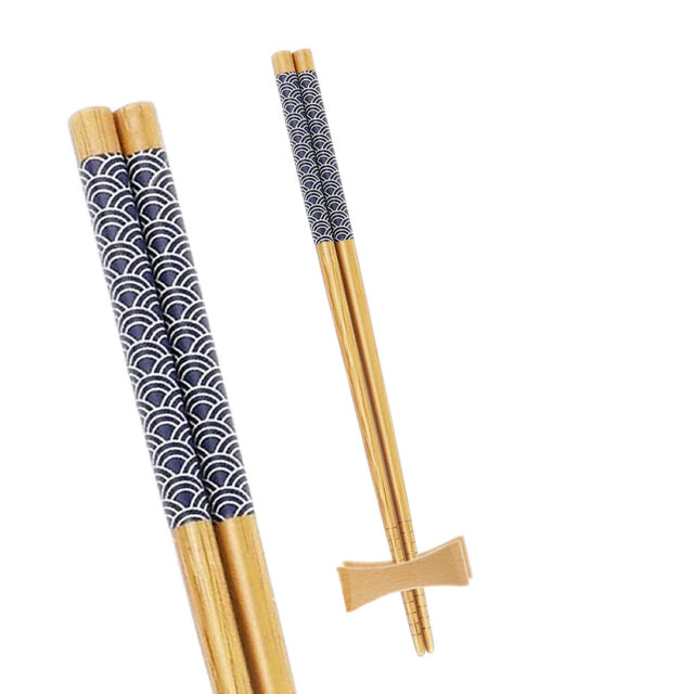 Blue Wave Bamboo Chopsticks & Rest