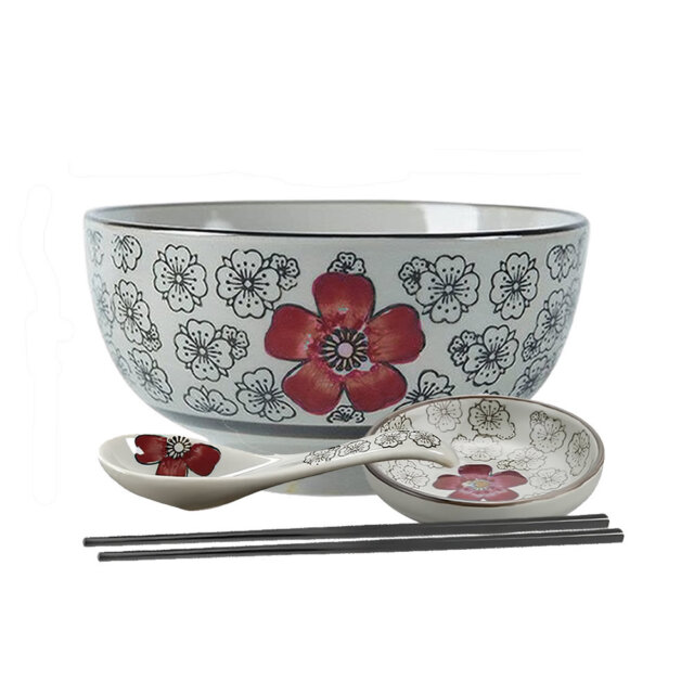 Crimson Underglazed Donburi Bowl Set