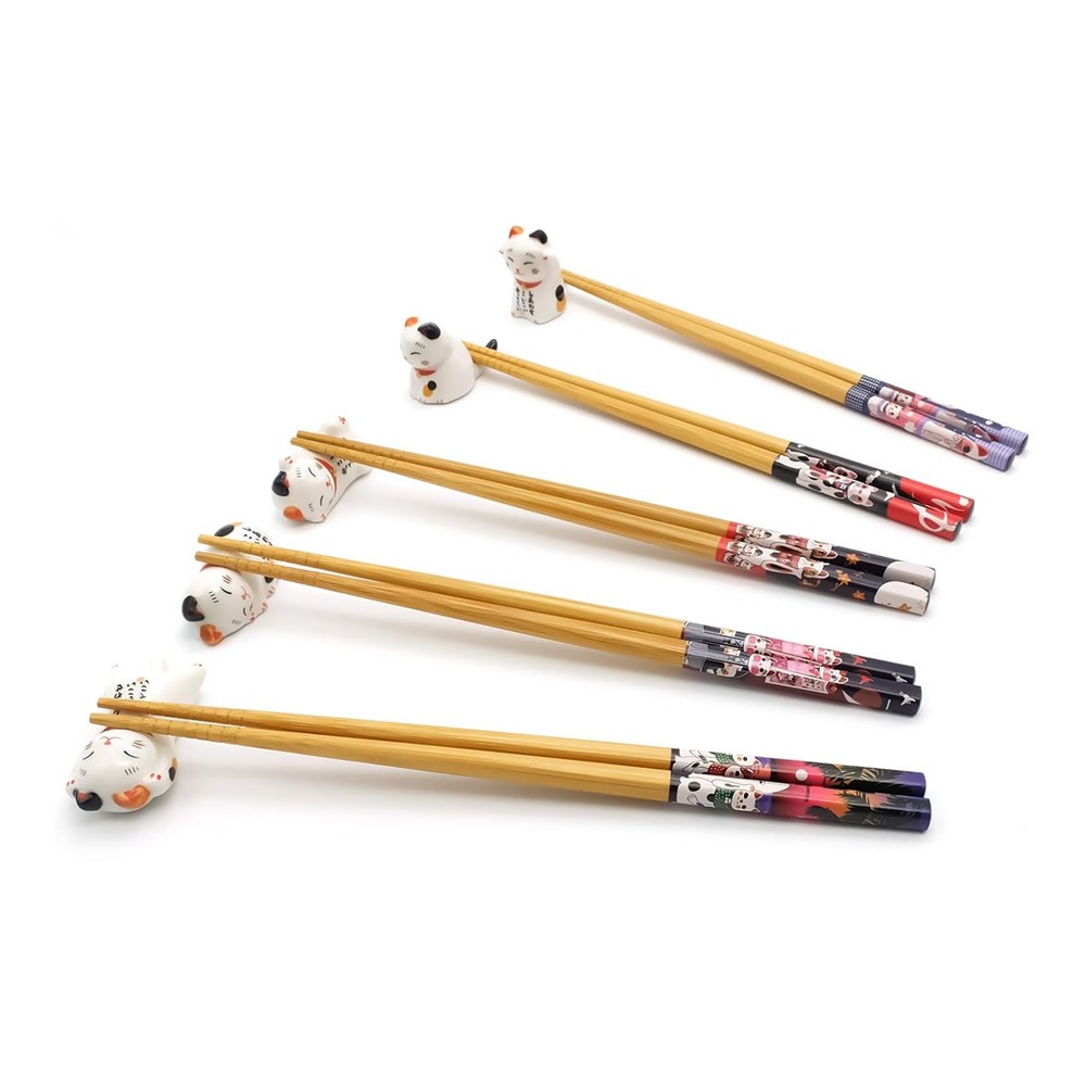 Neko Bamboo Chopstick Rest Set